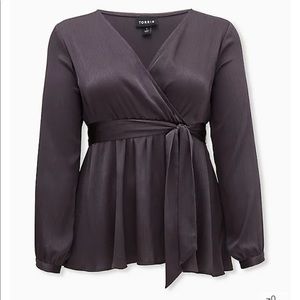 NWOT Dark Slate Grey Torrid Babydoll Wrap Blouse 2X